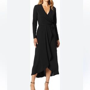 Nicole Miller Atelier Black Long Sleeve Ruffle Wrap Dress